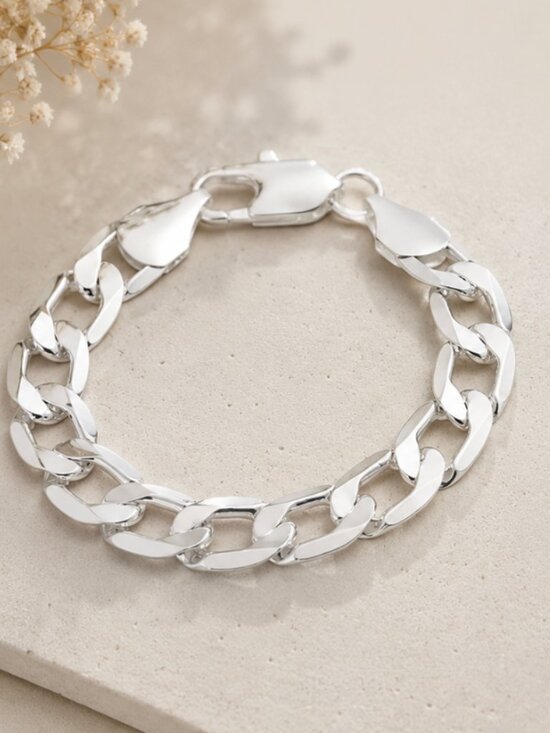Jewelry - 925 Sterling Silver Chunky Chain Link Bracelet Silver Large Link Bracelet 12 MM